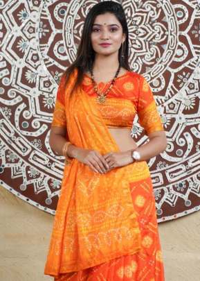 Indian Glory Silk With Zari Border Yellow With Orange Color Saree