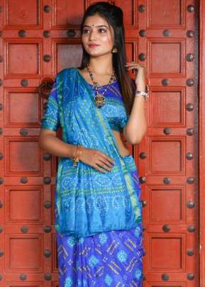 Indian Glory Silk With Zari Border Blue With Sky Blue Color Saree