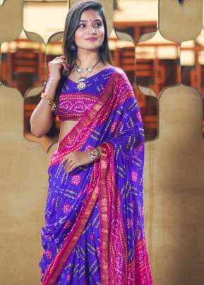 Indian Glory Silk With Zari Border Purple With Dark Pink Color Saree