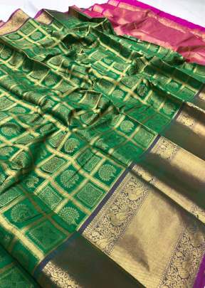 KANCHIPURAM ROYAL BANARASI SILK SAREE IN DARK GREEN