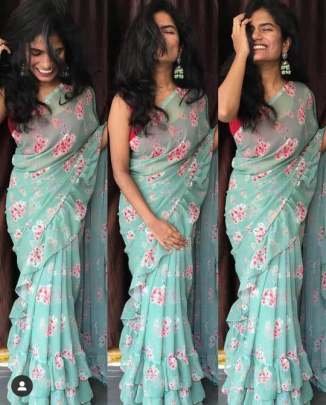 KD Ruffle Sky Colour Saree