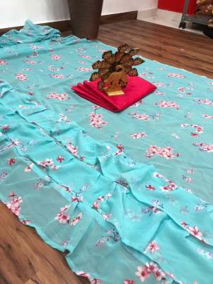 KD Ruffle Sky Colour Saree