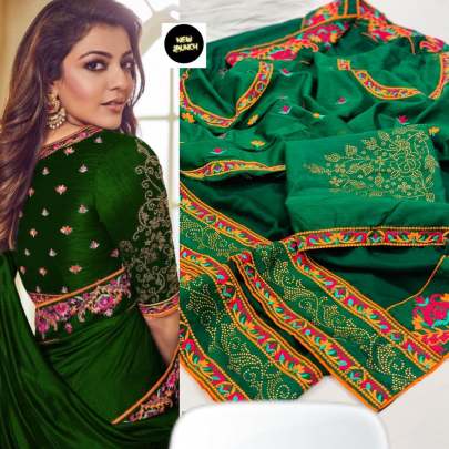 Kajol Vichitra Silk Green Colour Saree