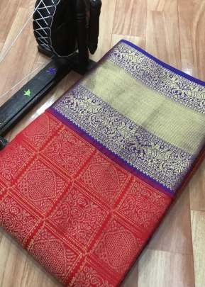 Kanchipuram COTTON Silk Saree In GOLDEN LAHARIYA