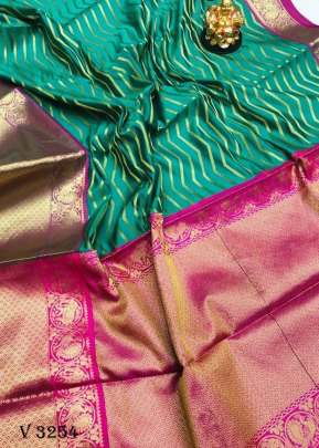 Kanchipuram Handloom Weaving Silk Green Saree By Surati Fabrics