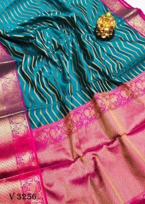 Kanchipuram Handloom Weaving Silk Rama Saree By Surati Fabrics