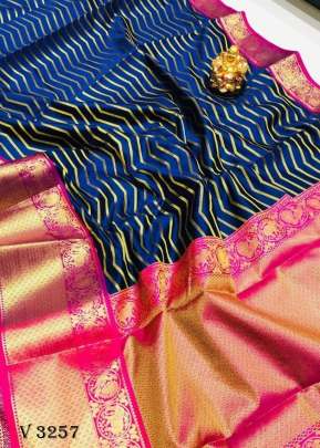 Kanchipuram Handloom Weaving Silk Navy Blue Saree By Surati Fabrics