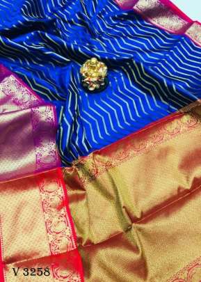 Kanchipuram Handloom Weaving Silk Royal Blue Saree By Surati Fabrics