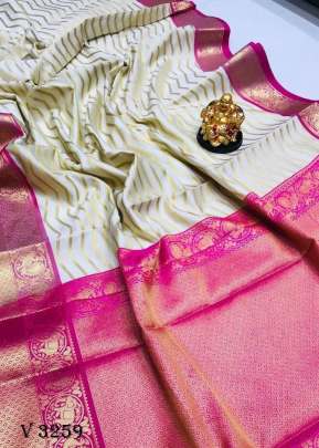 Kanchipuram Handloom Weaving Silk White Saree By Surati Fabrics