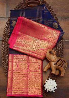 Kanchipuram Silk With Zari Border Blue Colour Saree