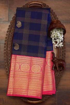 Kanchipuram Silk With Zari Border Blue Colour Saree