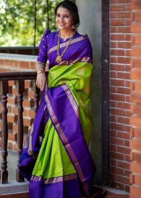 Kanjivaram pure silk saree handwoven For Special Occasion in apple green color.