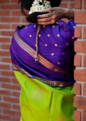 Kanjivaram pure silk saree handwoven For Special Occasion in apple green color.