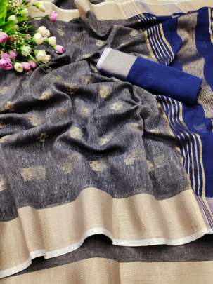 Khadi Linen Blue Colour Saree