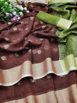 Khadi Linen Brown Colour Saree