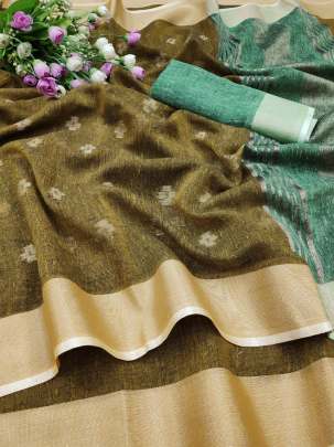 Khadi Linen Mehndi Colour Saree