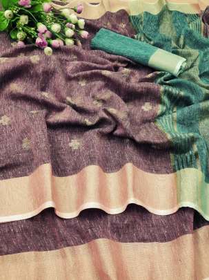 Khadi Linen Purple Colour Saree