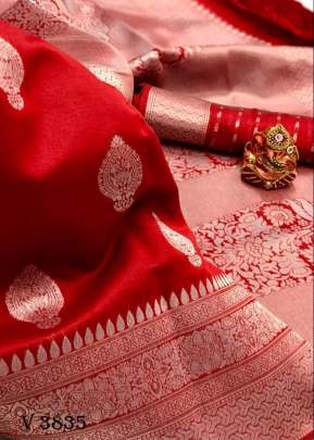Khwaish Soft Banarasi Silk Saree In Red Color By Surati Fabric 