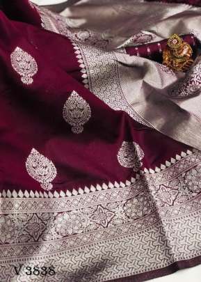 Khwaish Soft Banarasi Silk Saree In Wine Color By Surati Fabric 