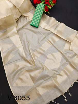 Kora Tissue cream With Green  Color Saree By Aarzoo