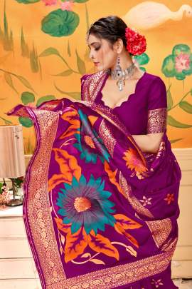 LICHI SILK SAREE WITH SAUNDARYA WINE COLOR FOR SPECIAL OCCATION