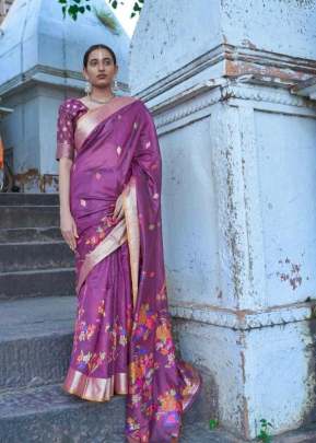 Lavender Colour Pure Jamadani Weaving Saree With Zari Border