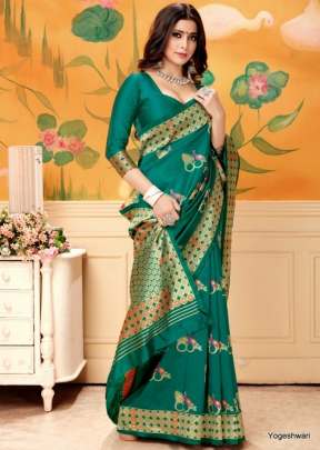 Lichi Silk Printed Saree  With Champion Yogeshwari Firozi