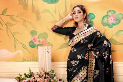 Lichi Silk Printed Saree  With Champion yogeshwari Black