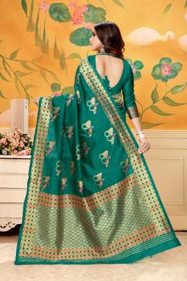 Lichi Silk Printed Saree  With Champion Yogeshwari Firozi