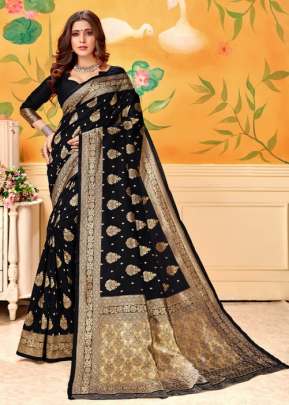Lichi Silk Saree With Lavanya Black Color For Wedding Occation