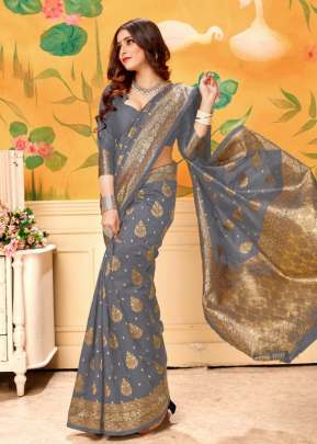 Lichi Silk Saree With Lavanya Grey Color For Wedding Occation