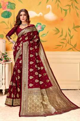 Lichi Silk Saree With Lavanya Maroon Color For Wedding Occation