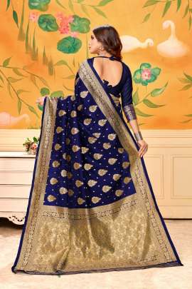 Lichi Silk Saree With Lavanya Navy Color For Wedding Occation