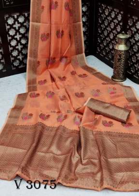 Linen  Cotton Saree In Orange Color By Ankita Flower