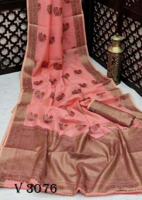 Linen  Cotton Saree In Peach Color By Ankita Flower