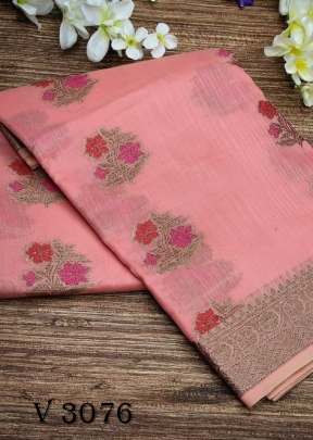 Linen  Cotton Saree In Peach Color By Ankita Flower