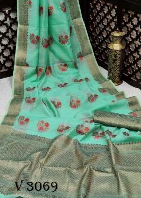 Linen  Cotton Saree In Rama Green Color By Ankita Flower