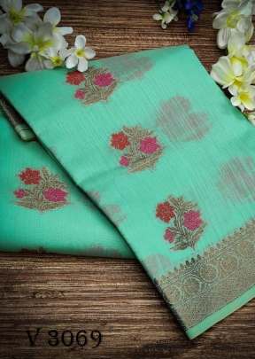 Linen  Cotton Saree In Rama Green Color By Ankita Flower