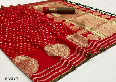 Pure Banarasi Soft Silk Red Saree By Surati Fabric