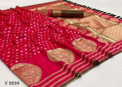 Pure Banarasi Soft Silk Pink Saree By Surati Fabric