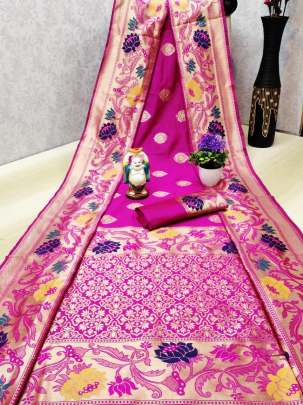 Lotus Multi Colour Flower Silk Saree