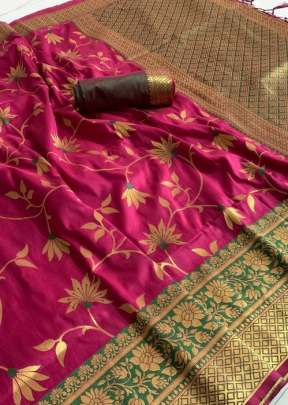 Lotus incredible weaved pure katan silk Rani Color sarees