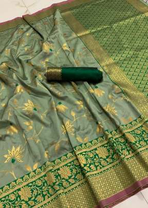 Lotus incredible weaved pure katan silk Pista  Color sarees