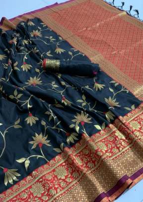 Lotus incredible weaved pure katan silk Persian Blue Color sarees