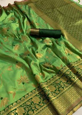 Lotus incredible weaved pure katan silk Light Green Color sarees