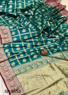 MEERA Banarasi Soft Lichi Silk Saree In Rama Color By Surati Fabric 