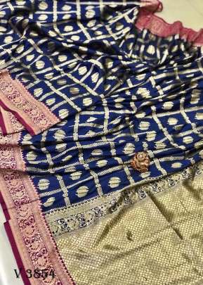 MEERA Banarasi Soft Lichi Silk Saree In Navy Blue Color By Surati Fabric 