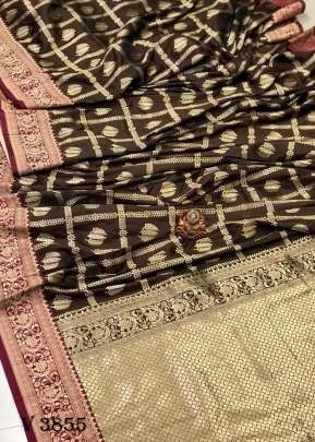 MEERA Banarasi Soft Lichi Silk Saree In Brown Color By Surati Fabric 