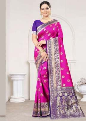 MOHINI BANARASI SILK SAREE FOR WEDDING OCCASION DARK PINK COLOR