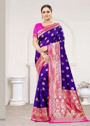 MOHINI BANARASI SILK SAREE FOR WEDDING OCCASION DARK PURPLE COLOR 